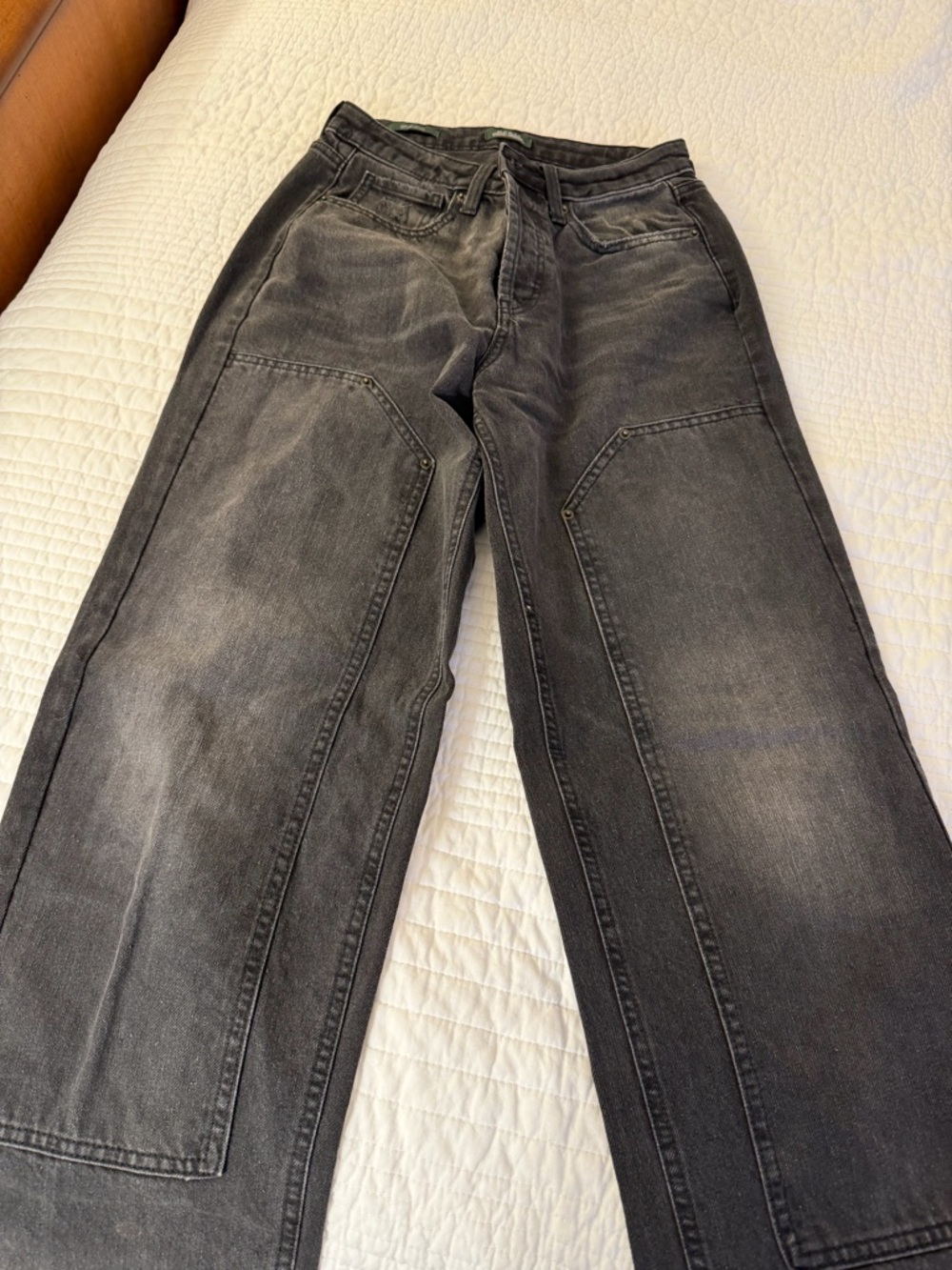 Double Knee Washed Black Straight-Leg Jeans